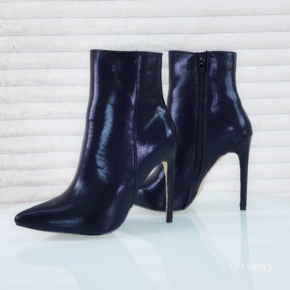 Amanda Pointy Toe 4.5" Stiletto Heels Ankle Boots - Black - Picture 5 of 9